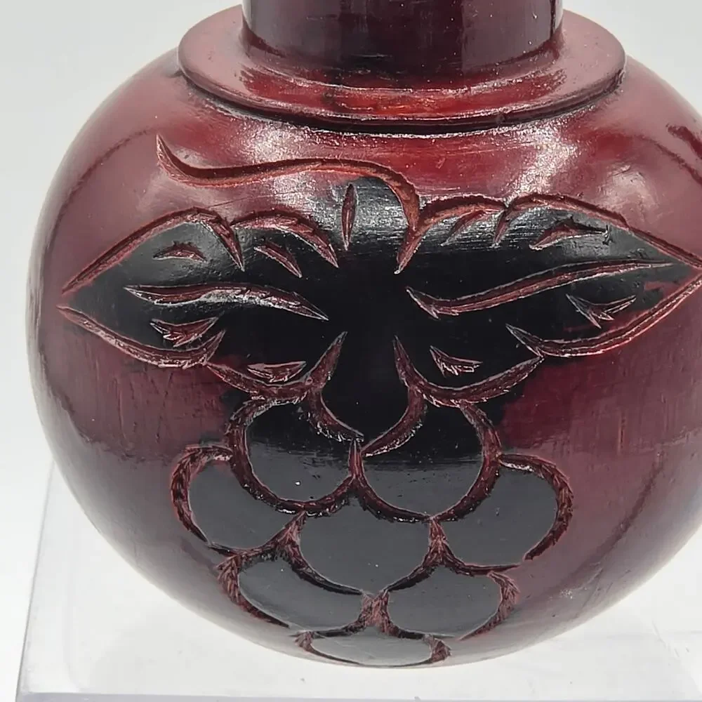 Chinese Carved Red Wood Hulu Gourd Bottle Feng Shui Art Collectible 5